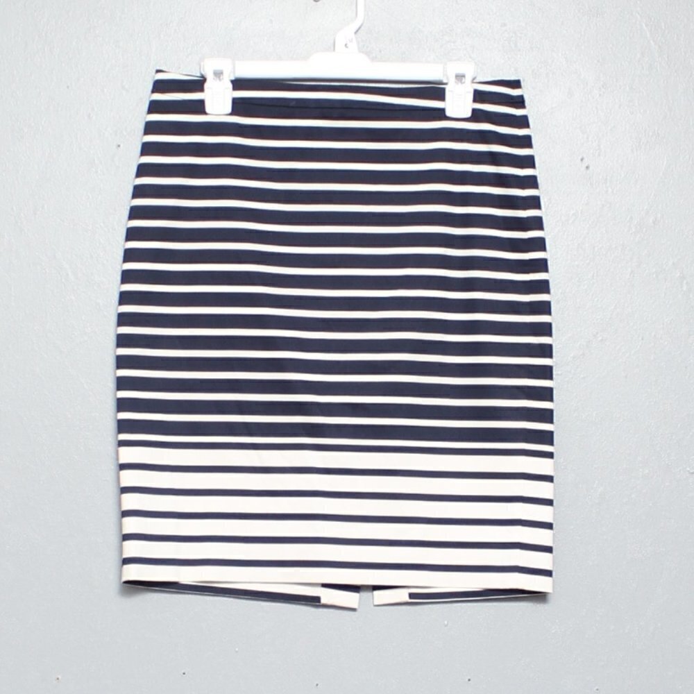 J crew factory the pencil skirt striped navy and white skirt